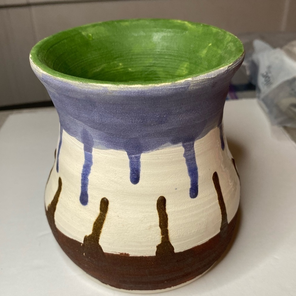 Stoneware vase handmade flower holder cup signed UBV